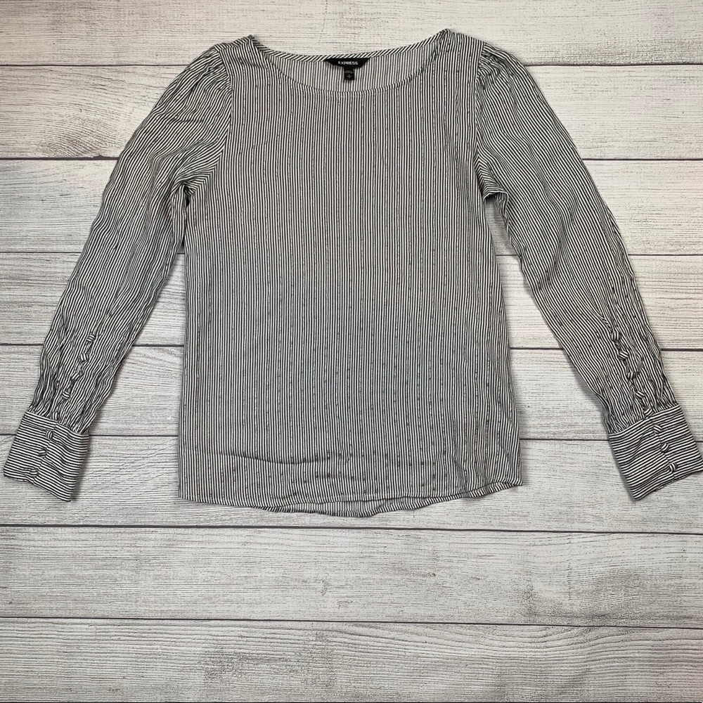 Express Silver and Cream Long Sleeve Blouse